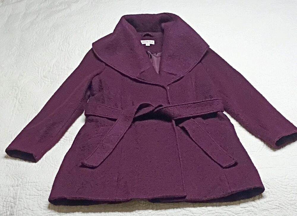 Merona Women’s 2XL Purple Wrap Coat Belted Mid-Length Long Sleeve Tie Wool Blend